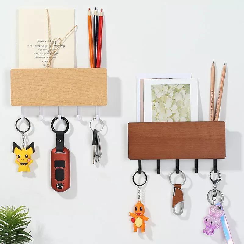Wall-Mounted Wooden Storage Rack Key Hanger